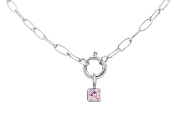 Collier pierre de naissance en acier inoxydable argenté