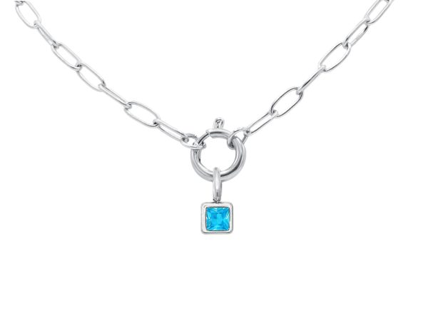 Collier pierre de naissance en acier inoxydable argenté