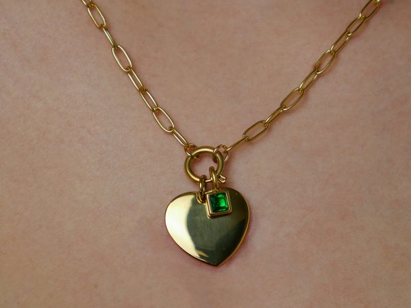 Collier pierre de naissance en acier inoxydable doré