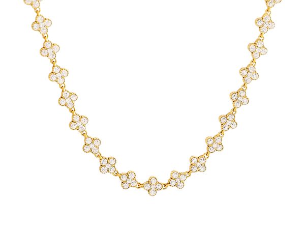 COLTRFL8CR-GOLD.jpg Collier trèfle 4 feuilles cristaux fantaisie en acier inoxydable doré