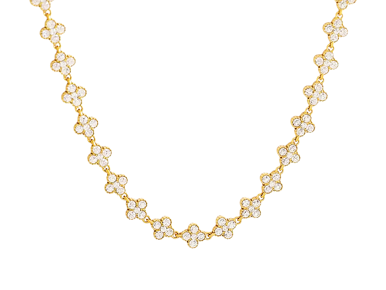 Collier trèfle 4 feuilles cristaux fantaisie en acier inoxydable doré