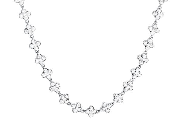 COLTRFL8CR-RH.jpg Collier trèfle 4 feuilles cristaux fantaisie en acier inoxydable argenté