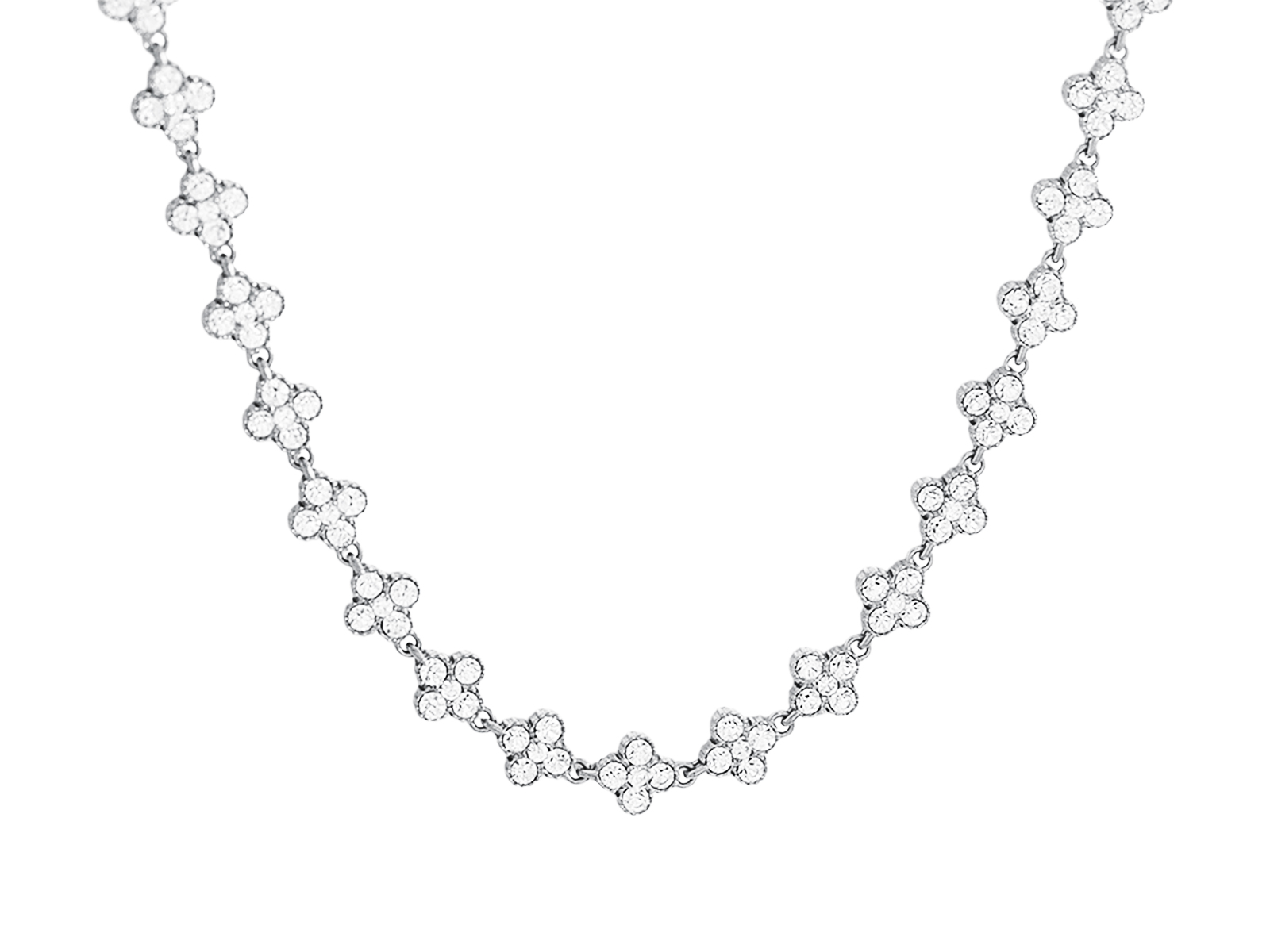 Collier trèfle 4 feuilles cristaux fantaisie en acier inoxydable argenté