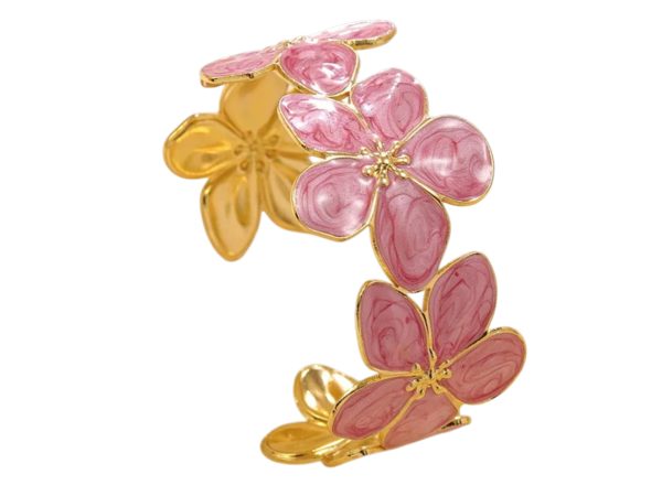 Jonc ajustable fleurs colorées en acier inoxydable doré