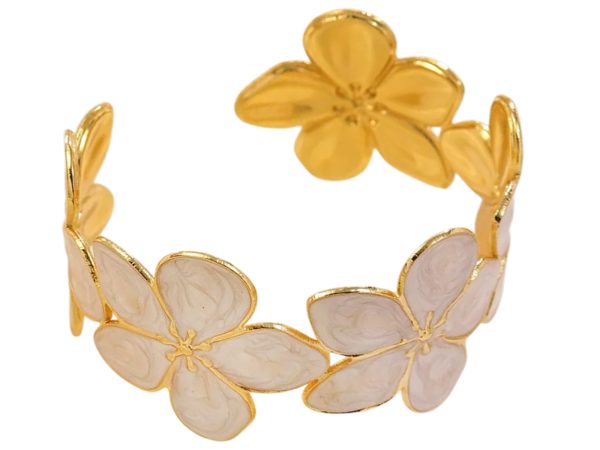 Jonc ajustable fleurs colorées en acier inoxydable doré