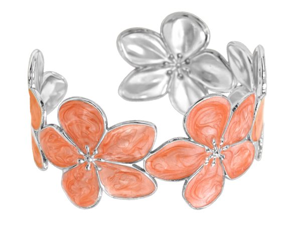 Jonc ajustable fleurs colorées en acier inoxydable argenté