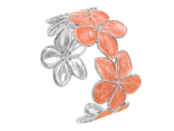 Jonc ajustable fleurs colorées en acier inoxydable argenté