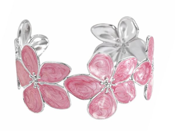 Jonc ajustable fleurs colorées en acier inoxydable argenté