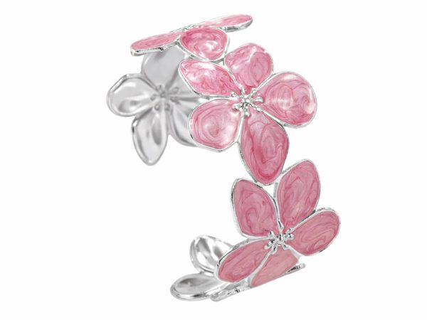 Jonc ajustable fleurs colorées en acier inoxydable argenté