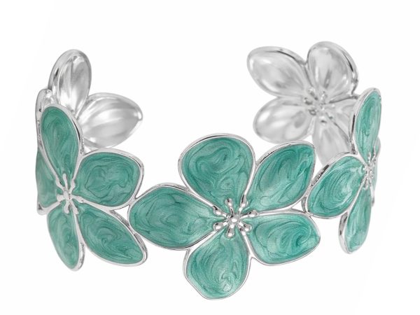 Jonc ajustable fleurs colorées en acier inoxydable argenté