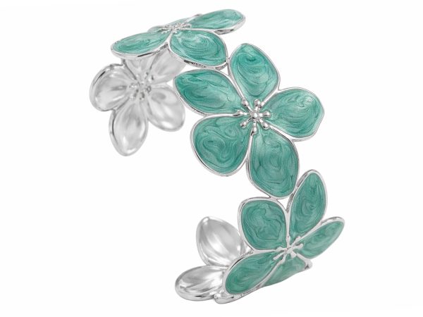 Jonc ajustable fleurs colorées en acier inoxydable argenté