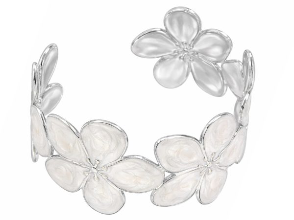 Jonc ajustable fleurs colorées en acier inoxydable argenté