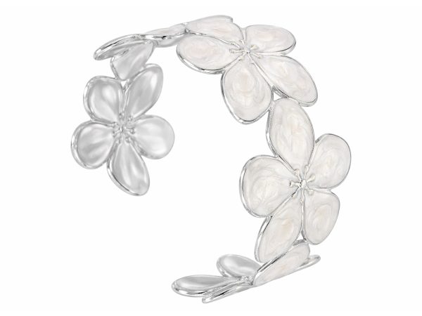 Jonc ajustable fleurs colorées en acier inoxydable argenté