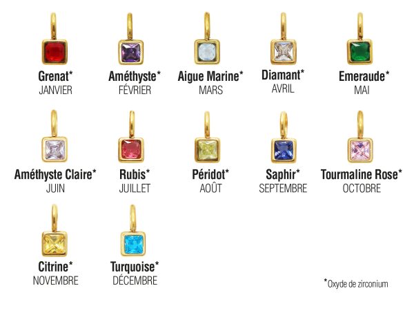 Collier pierre de naissance en acier inoxydable doré
