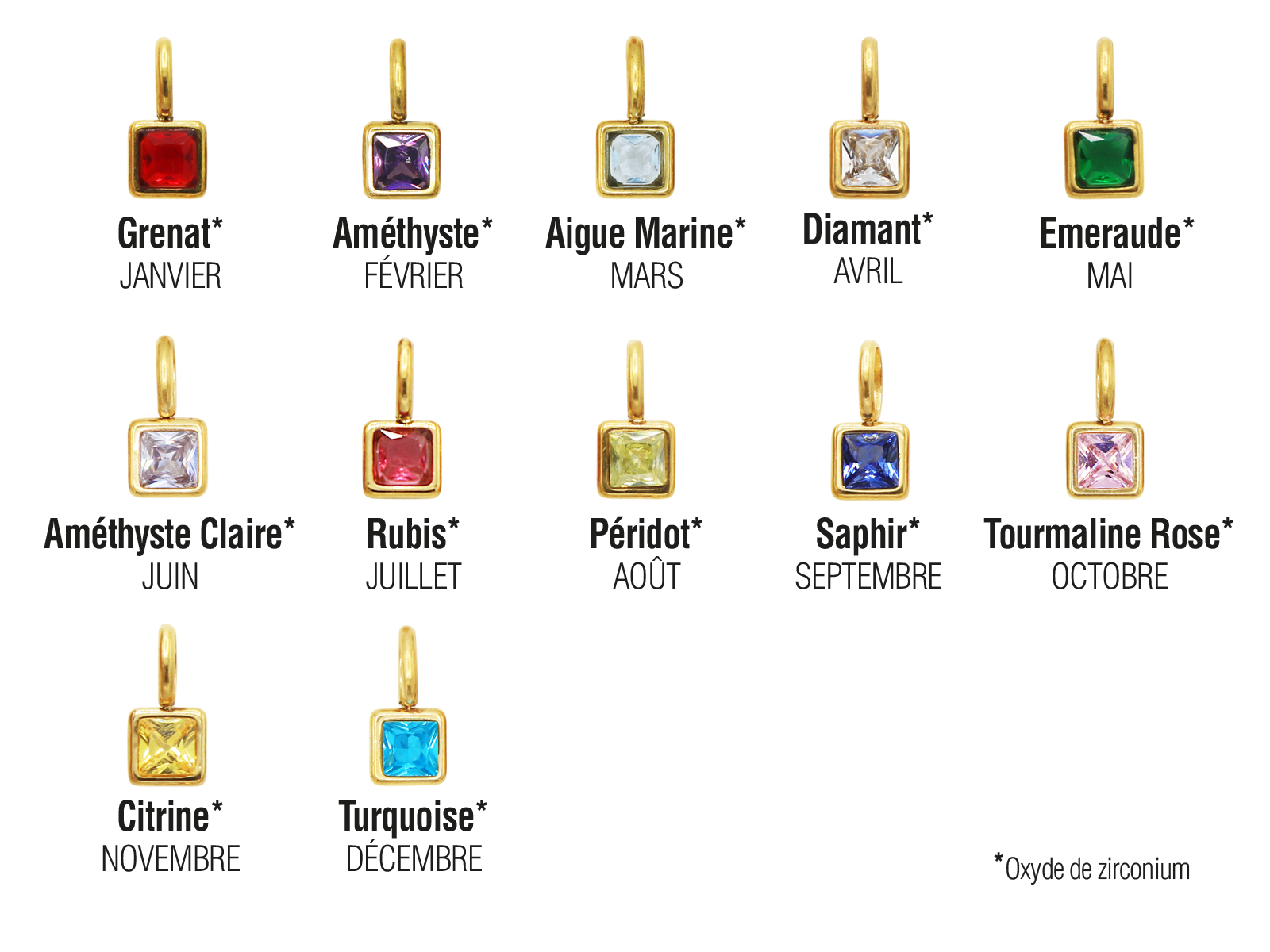 Collier pierre de naissance en acier inoxydable doré