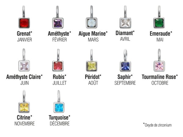 Collier pierre de naissance en acier inoxydable argenté