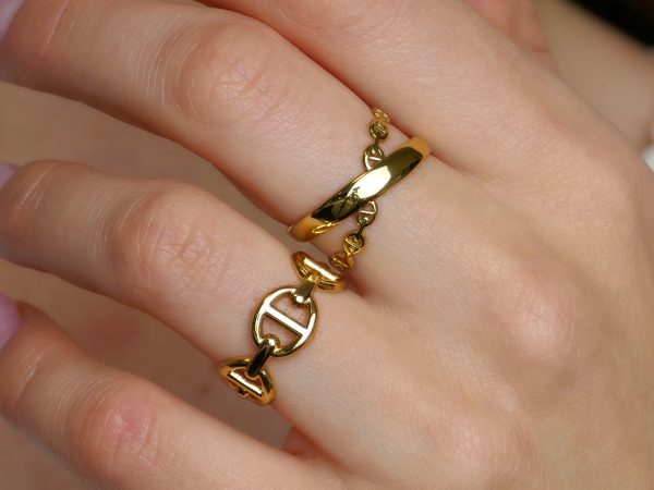 Bague ajustable "maille marine" en acier inoxydable