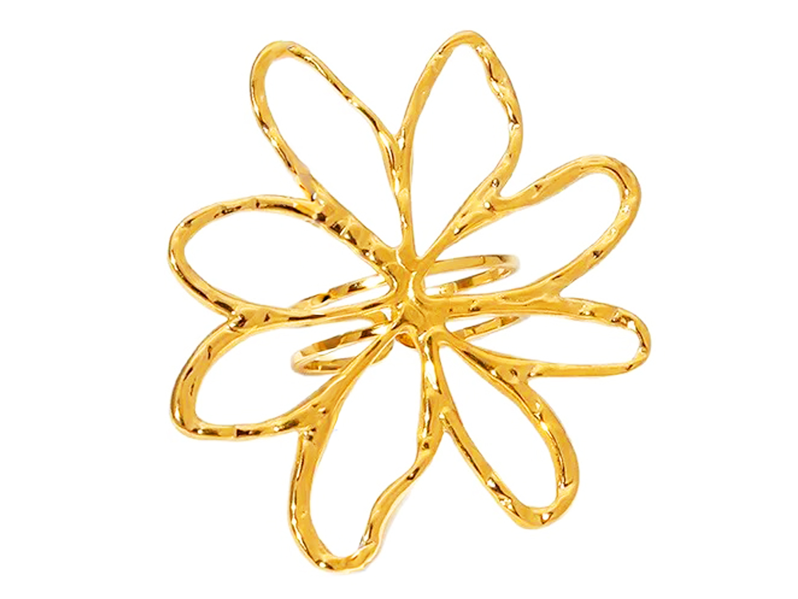 Bague ajustable fleur filigrane en acier inoxydable doré