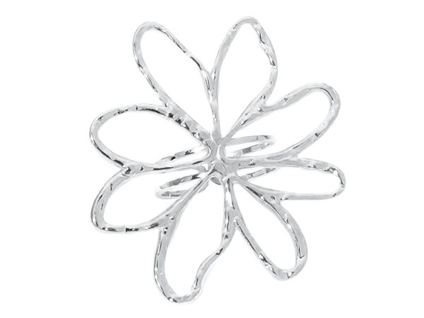 Bague ajustable fleur filigrane en acier inoxydable argenté
