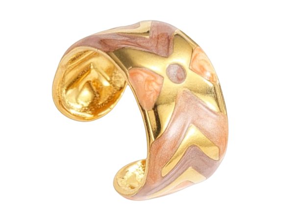 Bague ajustable motifs géométriques en émail coloré en acier inoxydable doré