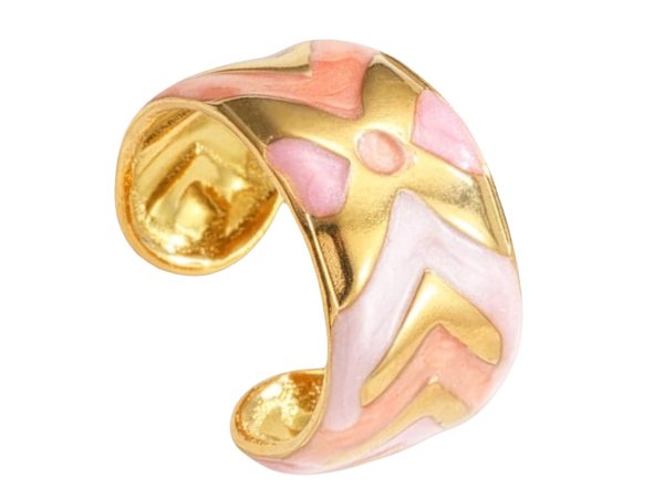 Bague ajustable motifs géométriques en émail coloré en acier inoxydable doré