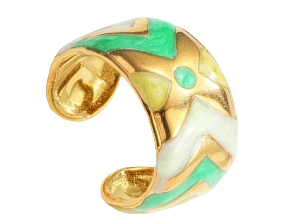 Bague ajustable motifs géométriques en émail coloré en acier inoxydable doré