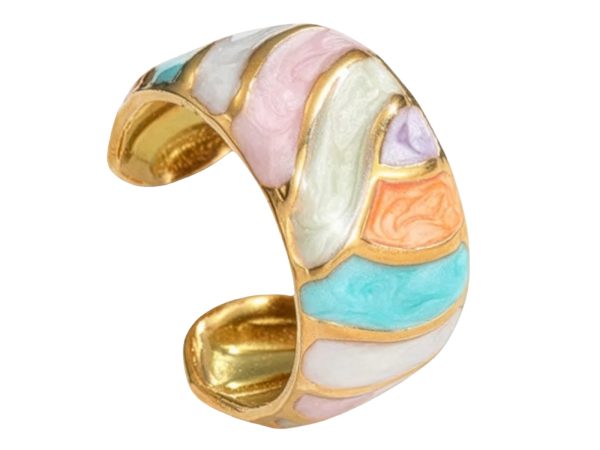 Bague ajustable bohème en émail coloré en acier inoxydable doré