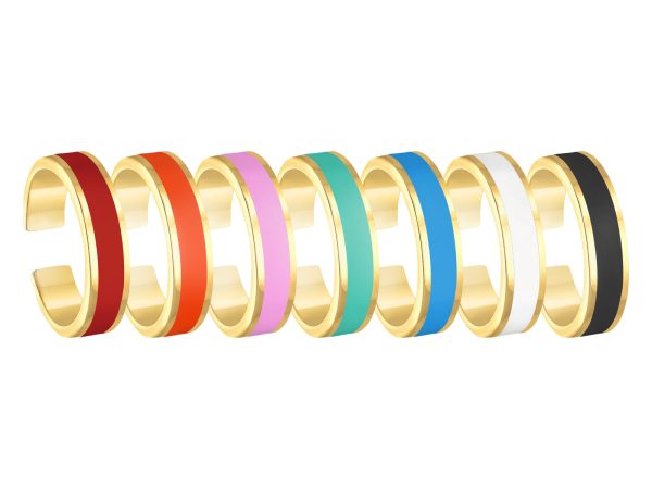 Bague ajustable avec bande émail coloré en acier inoxydable doré