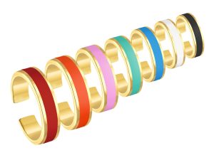 Bague ajustable avec bande émail coloré en acier inoxydable doré