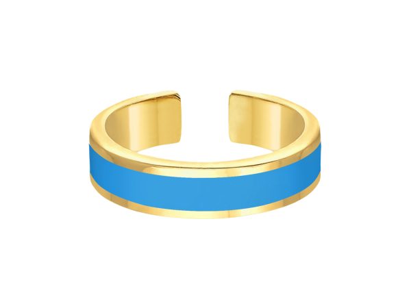 Bague ajustable avec bande émail coloré en acier inoxydable doré