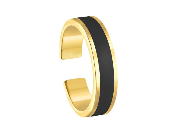 Bague ajustable avec bande émail coloré en acier inoxydable doré