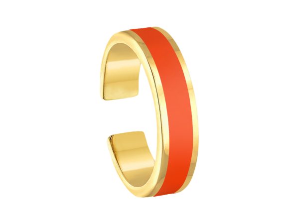 Bague ajustable avec bande émail coloré en acier inoxydable doré