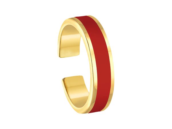 Bague ajustable avec bande émail coloré en acier inoxydable doré