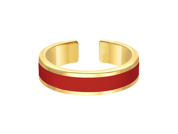 Bague ajustable avec bande émail coloré en acier inoxydable doré