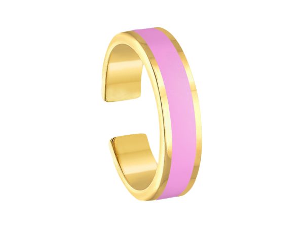 Bague ajustable avec bande émail coloré en acier inoxydable doré