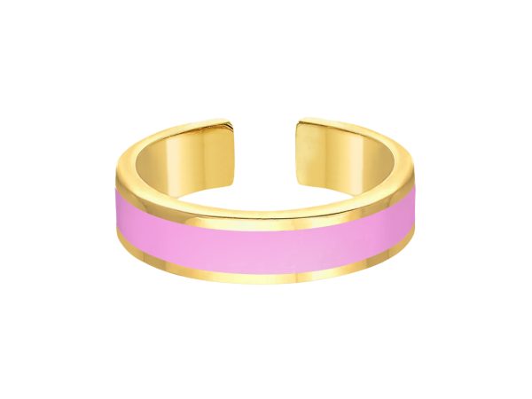 Bague ajustable avec bande émail coloré en acier inoxydable doré
