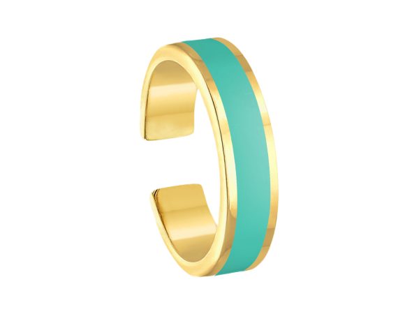 Bague ajustable avec bande émail coloré en acier inoxydable doré