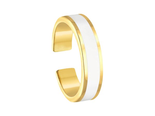 Bague ajustable avec bande émail coloré en acier inoxydable doré