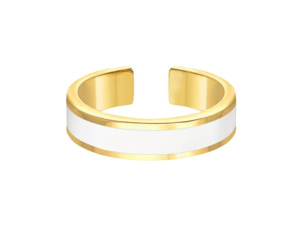 Bague ajustable avec bande émail coloré en acier inoxydable doré
