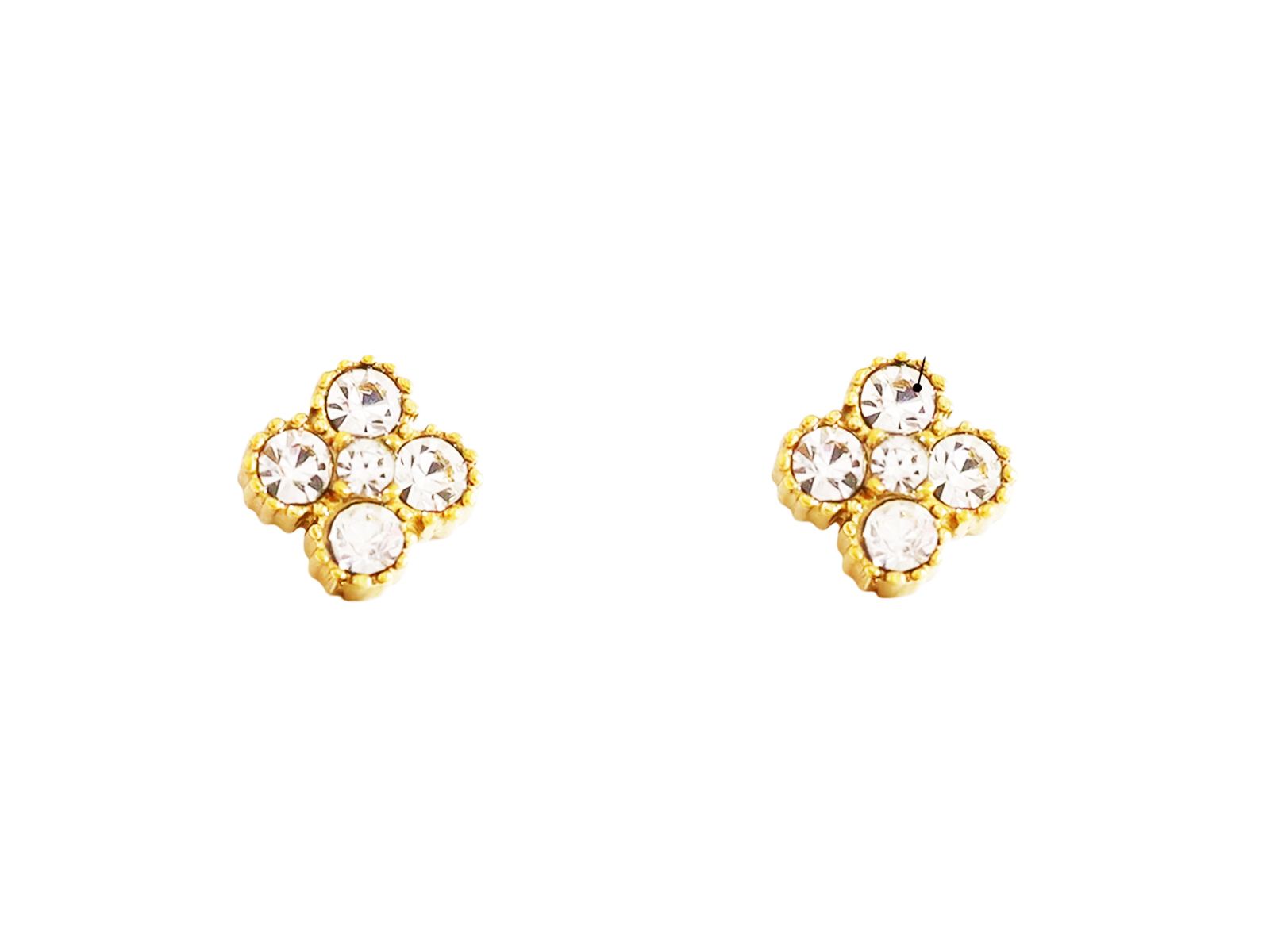 Boucles d'oreilles trèfle 4 feuilles cristaux fantaisie en acier inoxydable doré