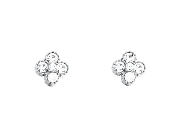 BOTRFL8CR-RH.jpg Boucles d'oreilles trèfle 4 feuilles cristaux fantaisie en acier inoxydable argenté