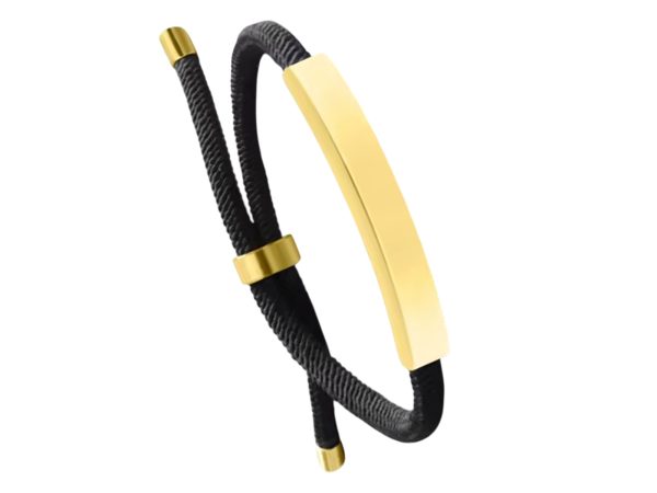 Bracelet ajustable unisexe plaque à personnaliser en acier inoxydable doré