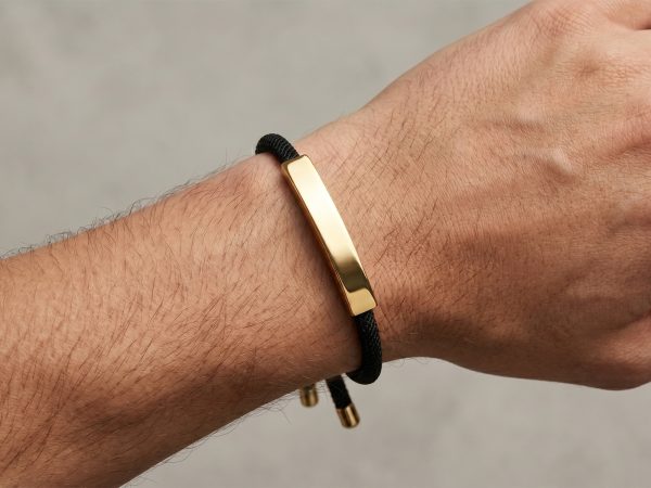 Bracelet ajustable unisexe plaque à personnaliser en acier inoxydable doré