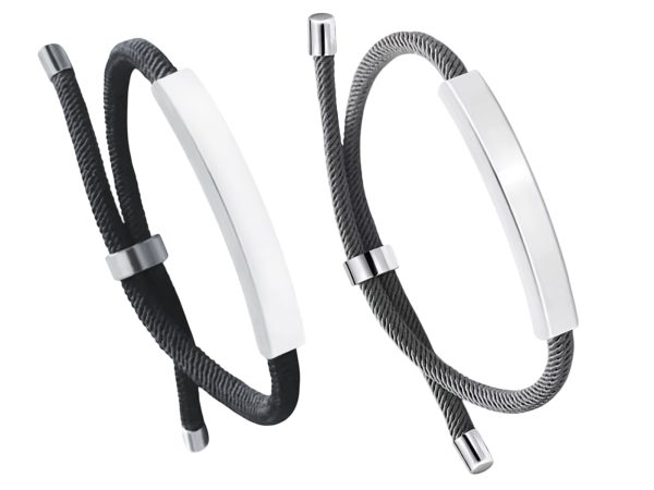 Bracelet ajustable unisexe plaque à personnaliser en acier inoxydable argenté