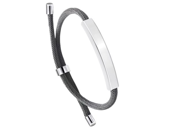 Bracelet ajustable unisexe plaque à personnaliser en acier inoxydable argenté