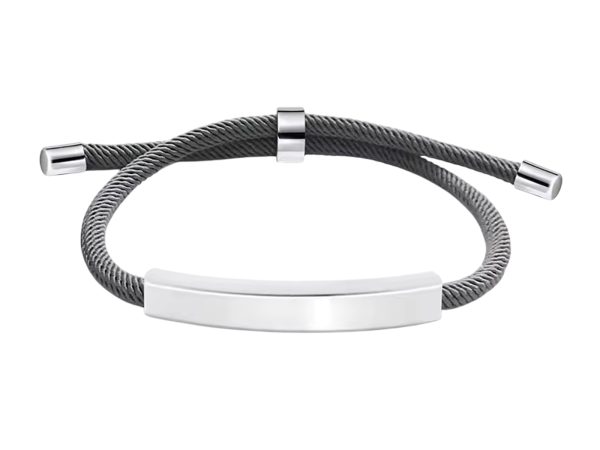 Bracelet ajustable unisexe plaque à personnaliser en acier inoxydable argenté