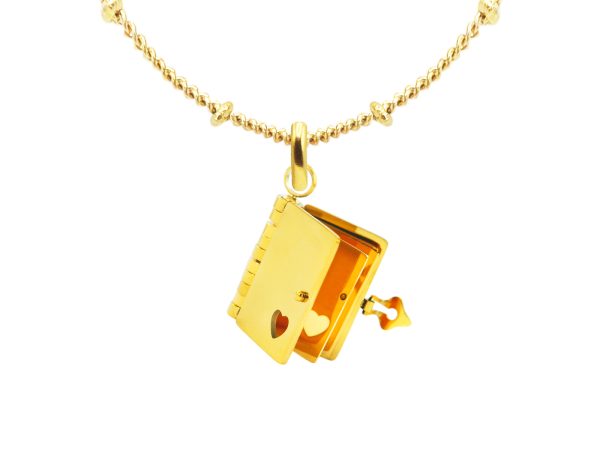 Collier chaîne maille boule alternée livre "Ecris ton histoire" à personnaliser en acier inoxydable doré