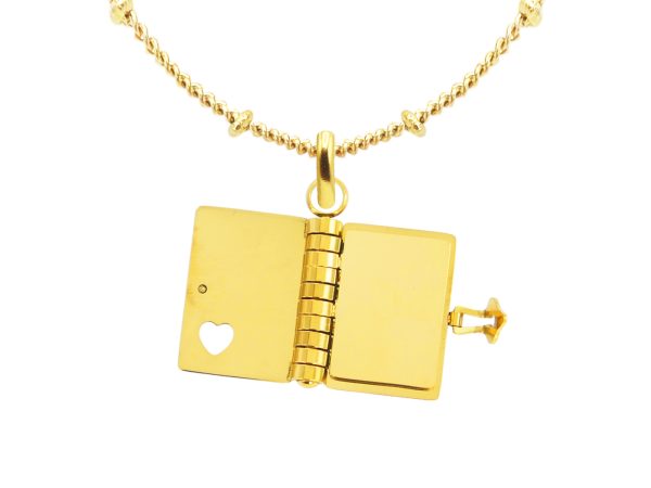 Collier chaîne maille boule alternée livre "Ecris ton histoire" à personnaliser en acier inoxydable doré