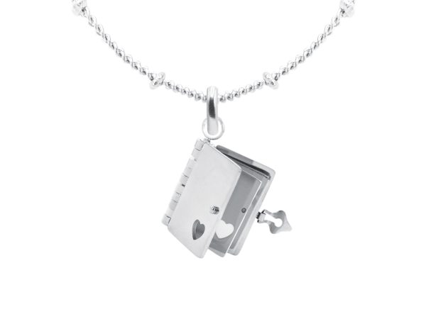 COLIBOOK-RH.jpg Collier chaîne maille boule alternée livre "Ecris ton histoire" à personnaliser en acier inoxydable argenté