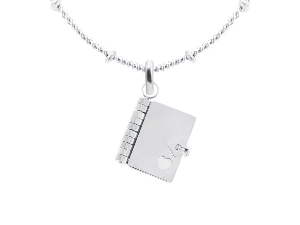 Collier chaîne maille boule alternée livre "Ecris ton histoire" à personnaliser en acier inoxydable argenté